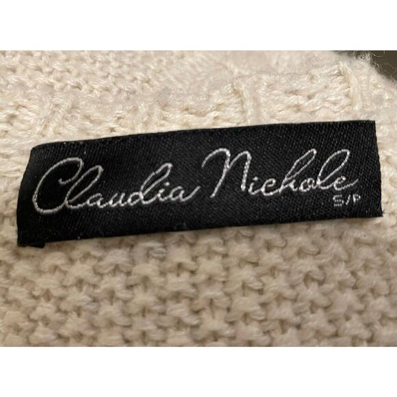 claudia nichole cashmere White Cream Crew Neck Cable Sweater S Fisherman - Picture 4 of 5